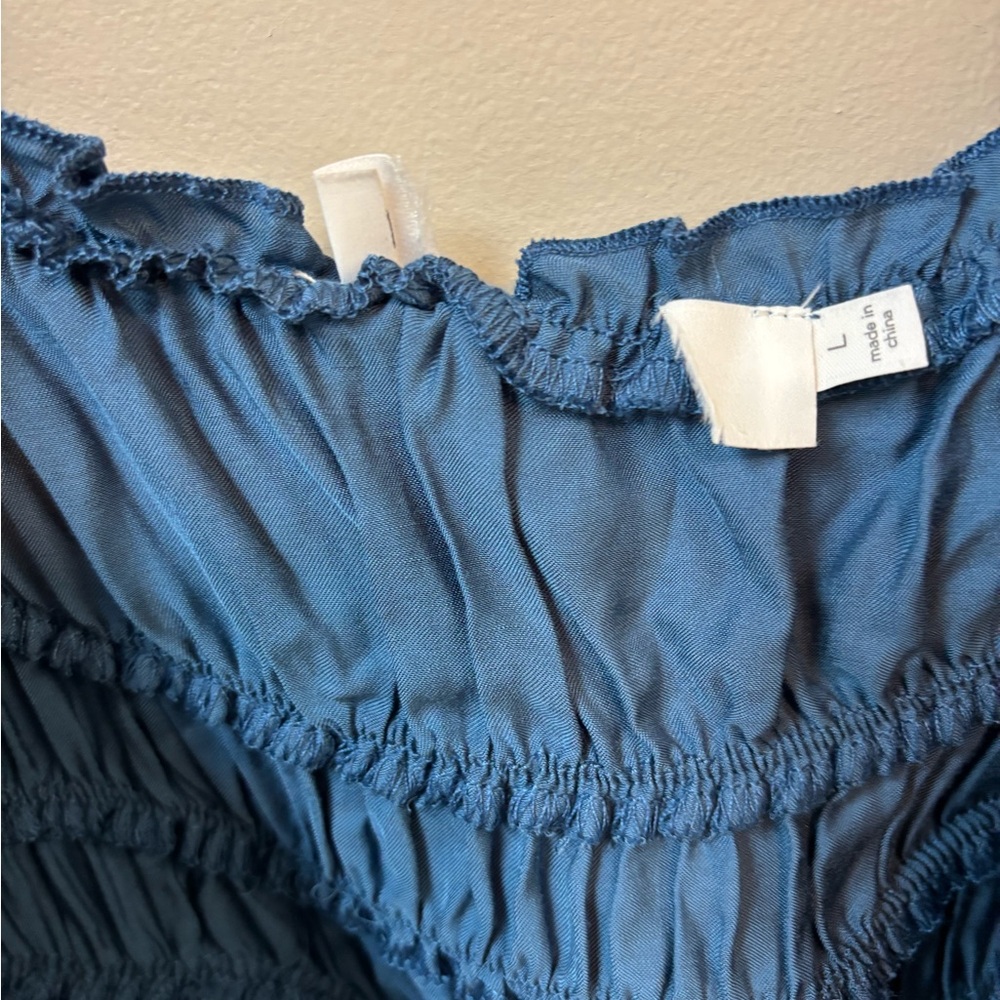 ASTR the Label Enola Satin Smocked Blue Midi Dress Wedding Bridal Baby Shower - Picture 4 of 6